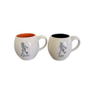Rae Dunn Halloween "Deady" & "Mummy" Black & Orange Mugs 2 Pack